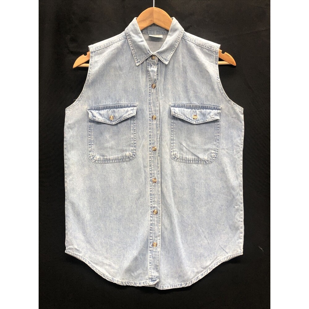Casuals By Fashrobe Womens Denim Top S Sleeveless Moto Biker Vest Layering Y2K
